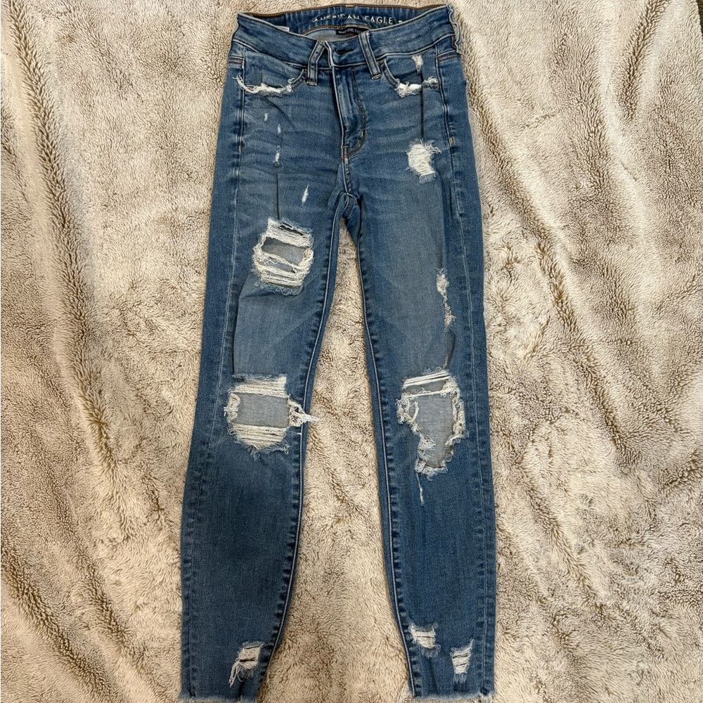 American Eagle Outfitters Ripped Blue Skinny Jeans